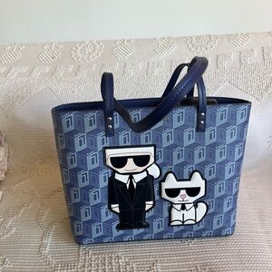 NWT Karl Lagerfeld Maybelle Blue Karl Cat Paris Tote Shoulder Bag satchel
